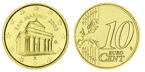 Сан Марино, 10 центов 2010 (UNC, латунь)
