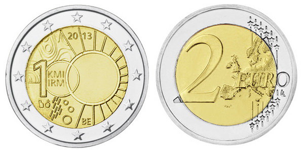 Бельгия, 2 евро 2013 год, 100 лет Метеорологическому институту
