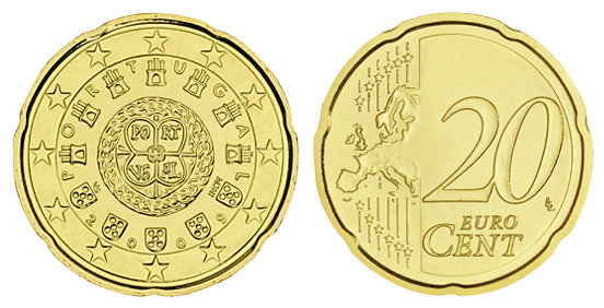 Португалия, 20 центов 2009 (UNC, латунь)
