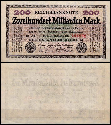 Германия 200.000.000.000 марок 1923 UNC P.121 Вариант 4