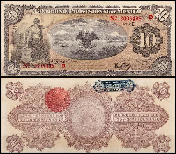 Мексика 10 песо 1914 (UNC Pick S1107)