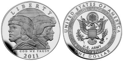США, 1 доллар 2011 год, Армия США, ПРУФ