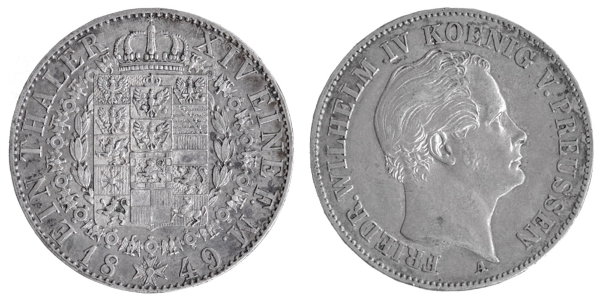 Пруссия, 1 талер 1849 год, AUNC