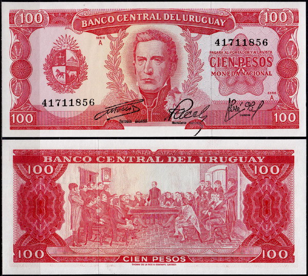 Уругвай 100 песо 1967 (UNC Pick 47)