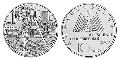 Германия, 10 евро 2003 F (UNC) Промышленная область Рура