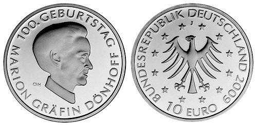 Германия, 10 евро 2009 100 лет со дня рождения графини Марион Дёнхоф