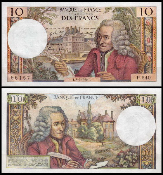 Франция 10 франков 1970 (UNC Pick 147c)