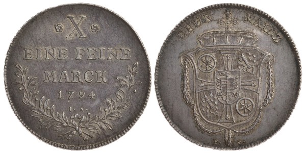 Майнц 1 талер 1794 Фридрих Карл Йозеф фон Эрталь (1774-1802)