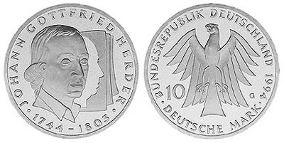 Германия, 10 марок 1994 год, Иоганн Готфрид Гердер