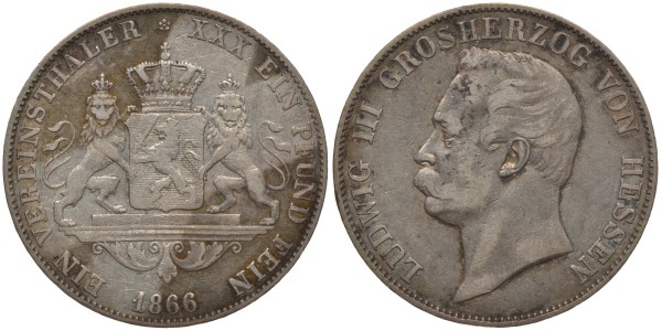 Гессен-Дармштадт 1 талер 1866 Людвиг III (1848-1877)