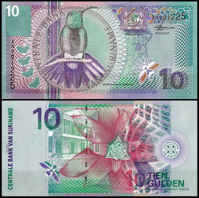 Суринам 10 гульденов 2000 (UNC Pick 147)