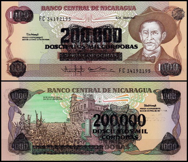 Никарагуа 200000 кордоба 1990 (UNC Pick 162) На банкноте 1000 кордоба
