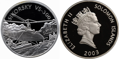 Соломоновы острова, 25 доллар 2003 год - Самолеты мира SIKORSKY VS-300