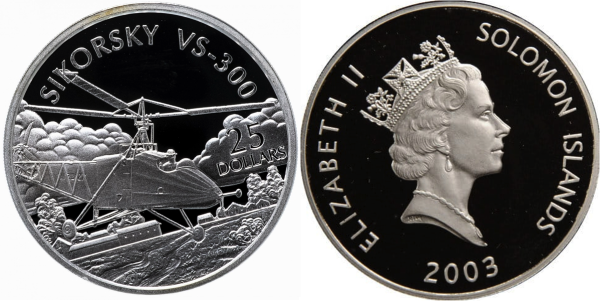 Соломоновы острова, 25 доллар 2003 год - Самолеты мира SIKORSKY VS-300