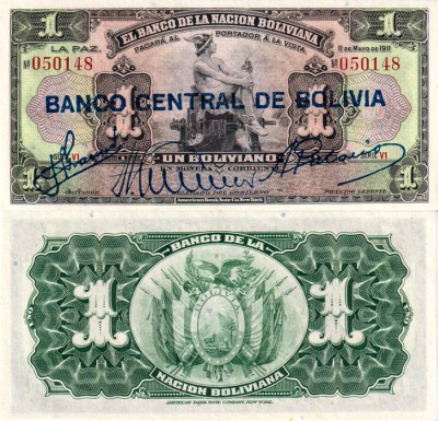 Боливия 1 боливиано 1929 (UNC Pick 112)