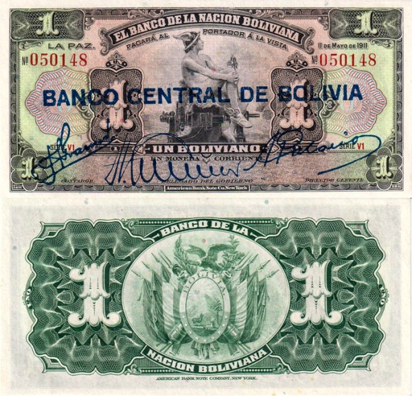 Боливия 1 боливиано 1929 (UNC Pick 112)