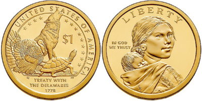 США, 1 доллар 2013 год, Символы индейцев Делавэр