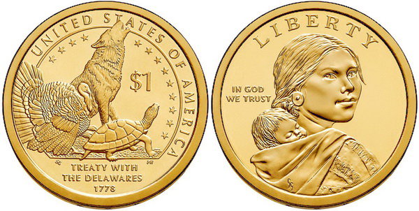 США, 1 доллар 2013 год, Символы индейцев Делавэр
