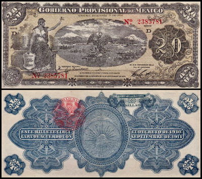 Мексика 20 песо 1914 (AUNC Pick S1110)