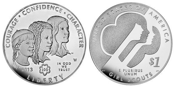США, 1 доллар 2013 год, 100 лет скаутскому движению девочек, ПРУФ