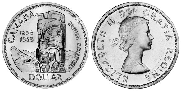 Канада, 1 доллар 1958 год, 100 лет Британской Колумбии