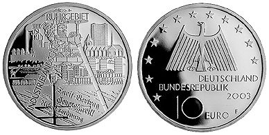 Германия, 10 евро 2003 F (PROOF) Промышленная область Рура