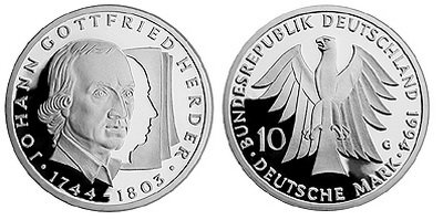Германия, 10 марок 1994 год, Иоганн Готфрид Гердер, ПРУФ