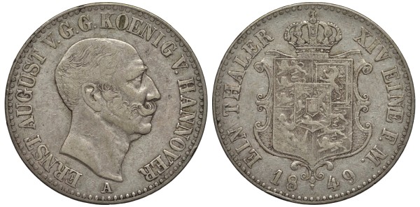 Ганновер 1 талер 1849 A, Эрнст Август (1837-1851)