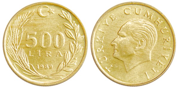 Турция, 500 лир 1989 год