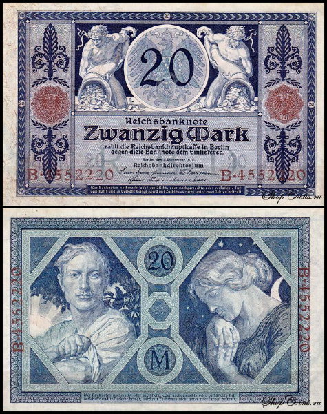 Германия 20 марок 1915 UNC P.63