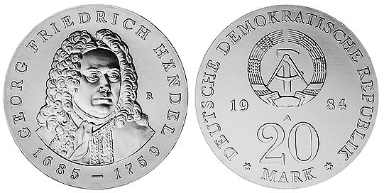 ГДР, 20 марок 1984 год, Георг Фридрих Гендель