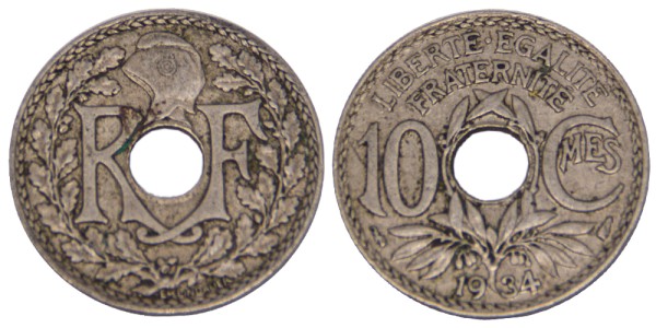 Франция, 10 сантимов 1934 год