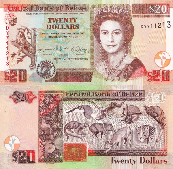 Белиз 20 долларов 2020 (UNC Pick 69g)