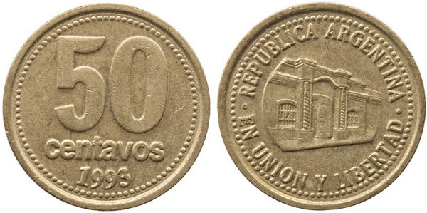Аргентина, 50 сентаво 1993 год, XF