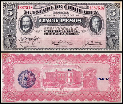 Мексика 5 песо 1914 (UNC Pick S531)