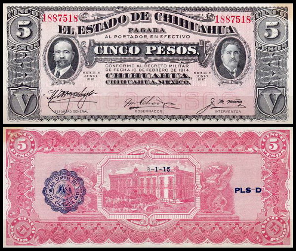 Мексика 5 песо 1914 (UNC Pick S531)