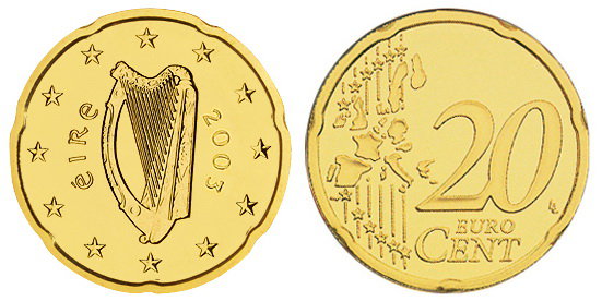 Ирландия, 20 центов 2003 (UNC, латунь)