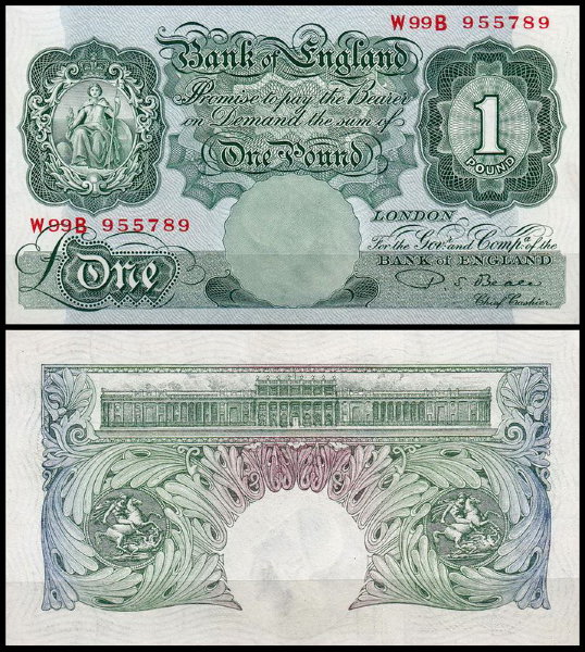 Англия 1 фунт 1949-1955 (UNC Pick 369b) Подпись P.S.Beale