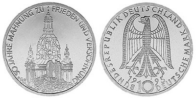 Германия, 10 марок 1995 год, Церковь Фрауэнкирхе