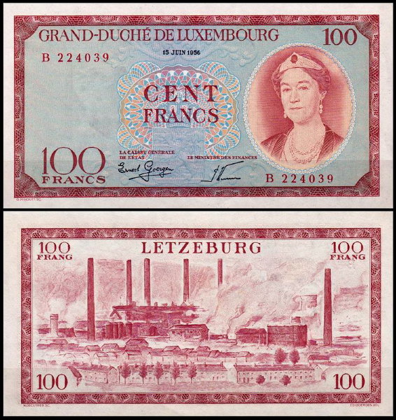Люксембург 100 франков 1956 (UNC Pick 50)