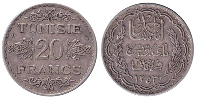 Тунис, 20 франков 1934 год
