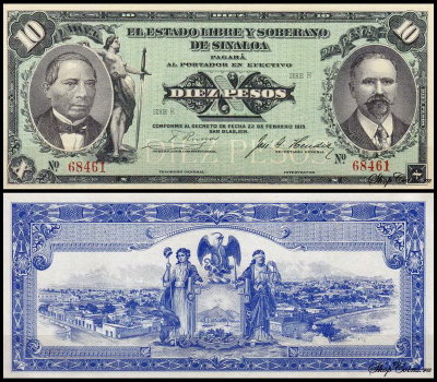 Мексика 10 песо 1915 (UNC Pick S1045)