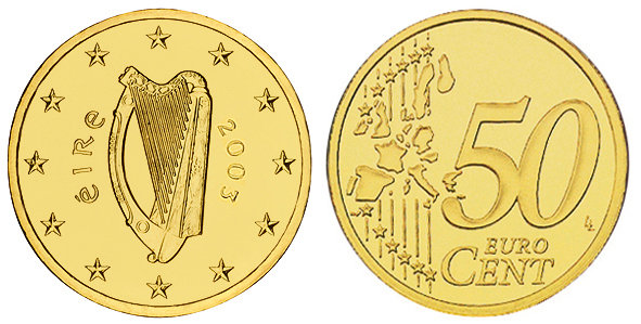 Ирландия, 50 центов 2003 (UNC, латунь)