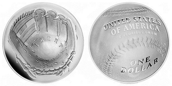 США, 1 доллар 2014 год, 75 лет бейсболу, ПРУФ