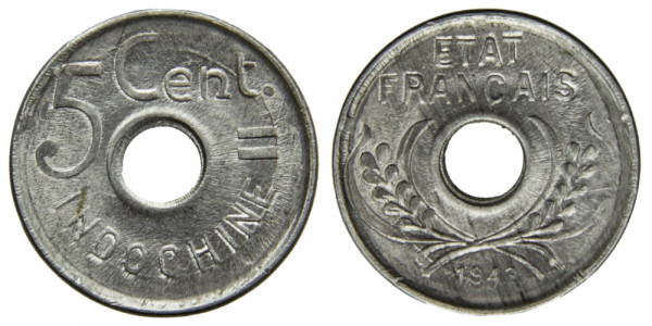 Французский Индокитай 5 центов 1943 год