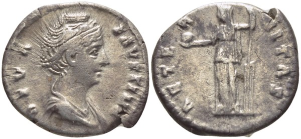 Римская Империя денарий 141 Фаустина Старшая