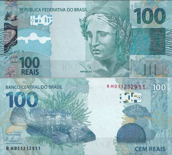 Бразилия 100 реалов 2010 (UNC Pick 257) 