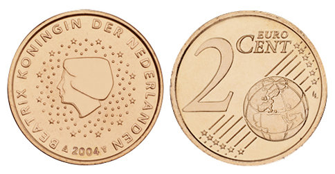 Нидерланды, 2 цента 2004 (UNC, медь)