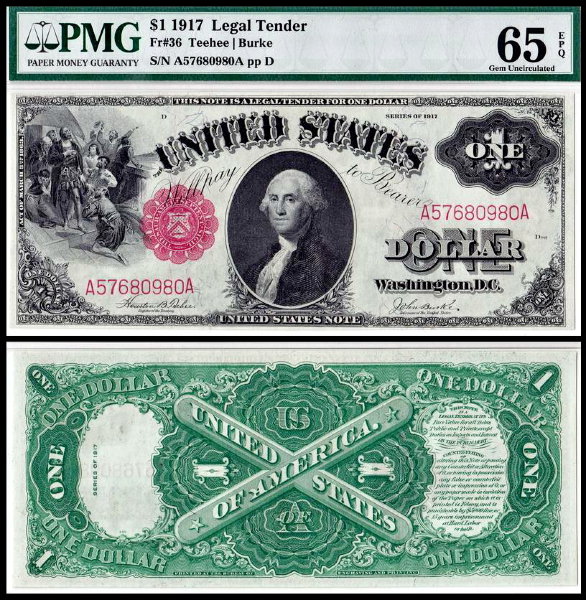 США 1 доллар 1917 (UNC Pick 187) Legal Tender Notes. PMG65