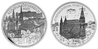 Австрия, 10 евро 2015 год, Вена - столица Австрии, ПРУФ